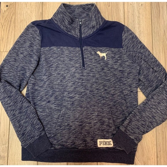 PINK VS Victoria's Secret Womens Gray 1/4 Zip Dog Logo Pullover Sweatshirt-SMALL - Picture 1 of 7
